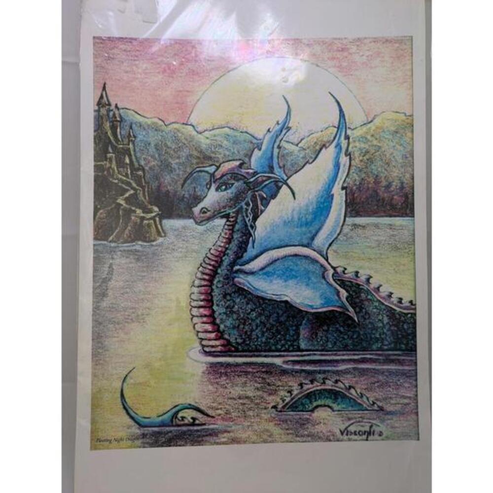 Floating Night Dragon – Fantasy Dragon Artwork by Vicki Visconti – Large Print
